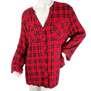 KC Khakis & Co Red & Black Pleaded Plaid Button Down Long Sleeve Shirt Size XXL